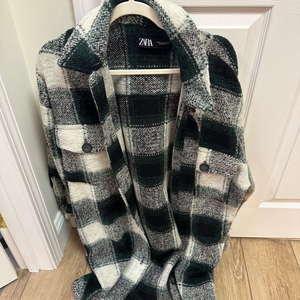 Zara Green and Cream Checkered Jacket